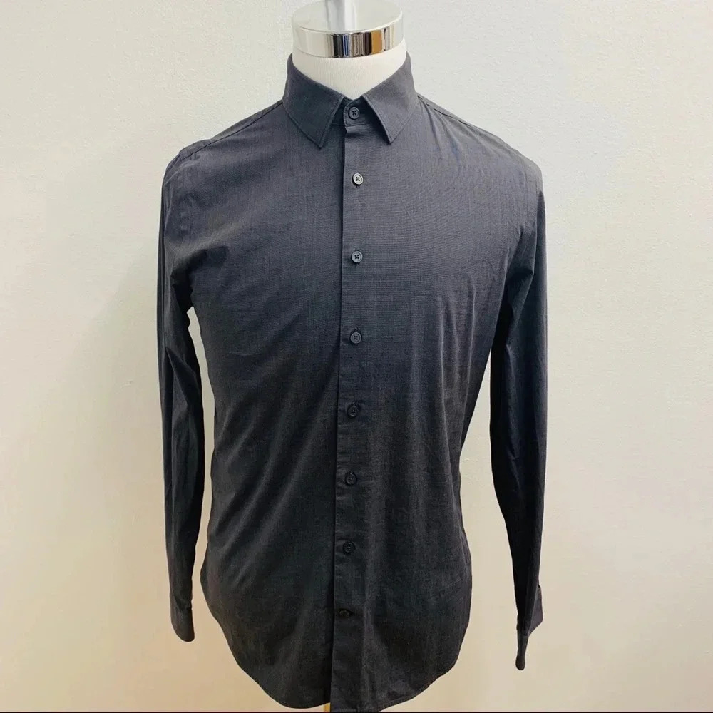 Express Men’s Shirt 1 MX Medium Fitted Gray Long Sleeve Career Casual m7